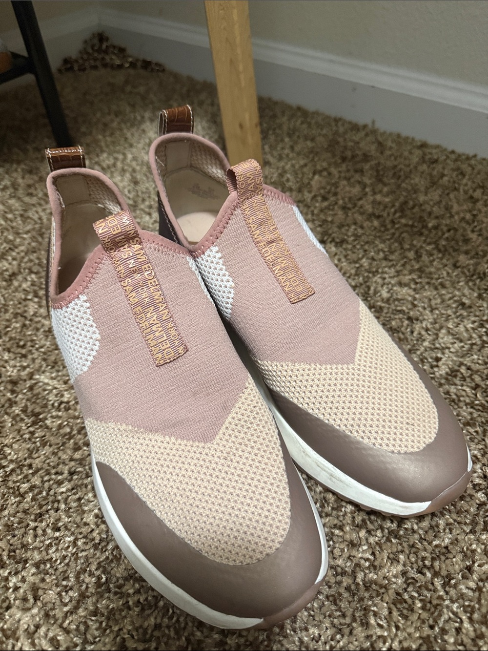 Women’s Sam Edelman New York Slip-On Knit Sneakers in Blush and Cream